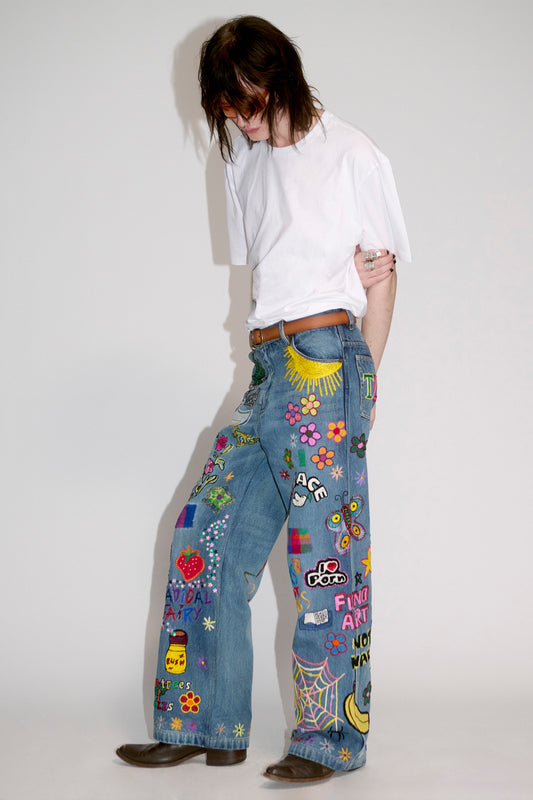 Embroidered Doodle Jeans