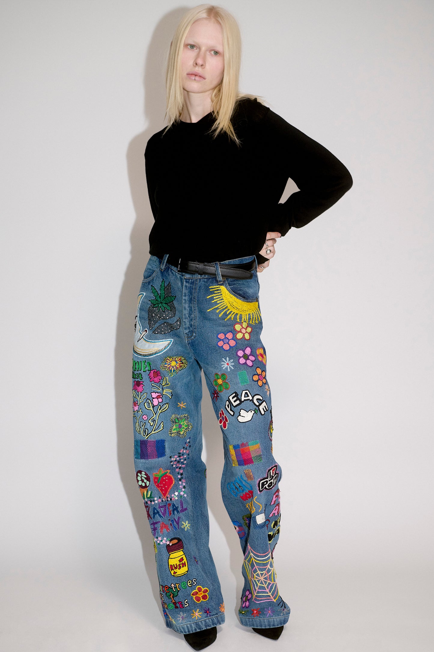 Embroidered Doodle Jeans