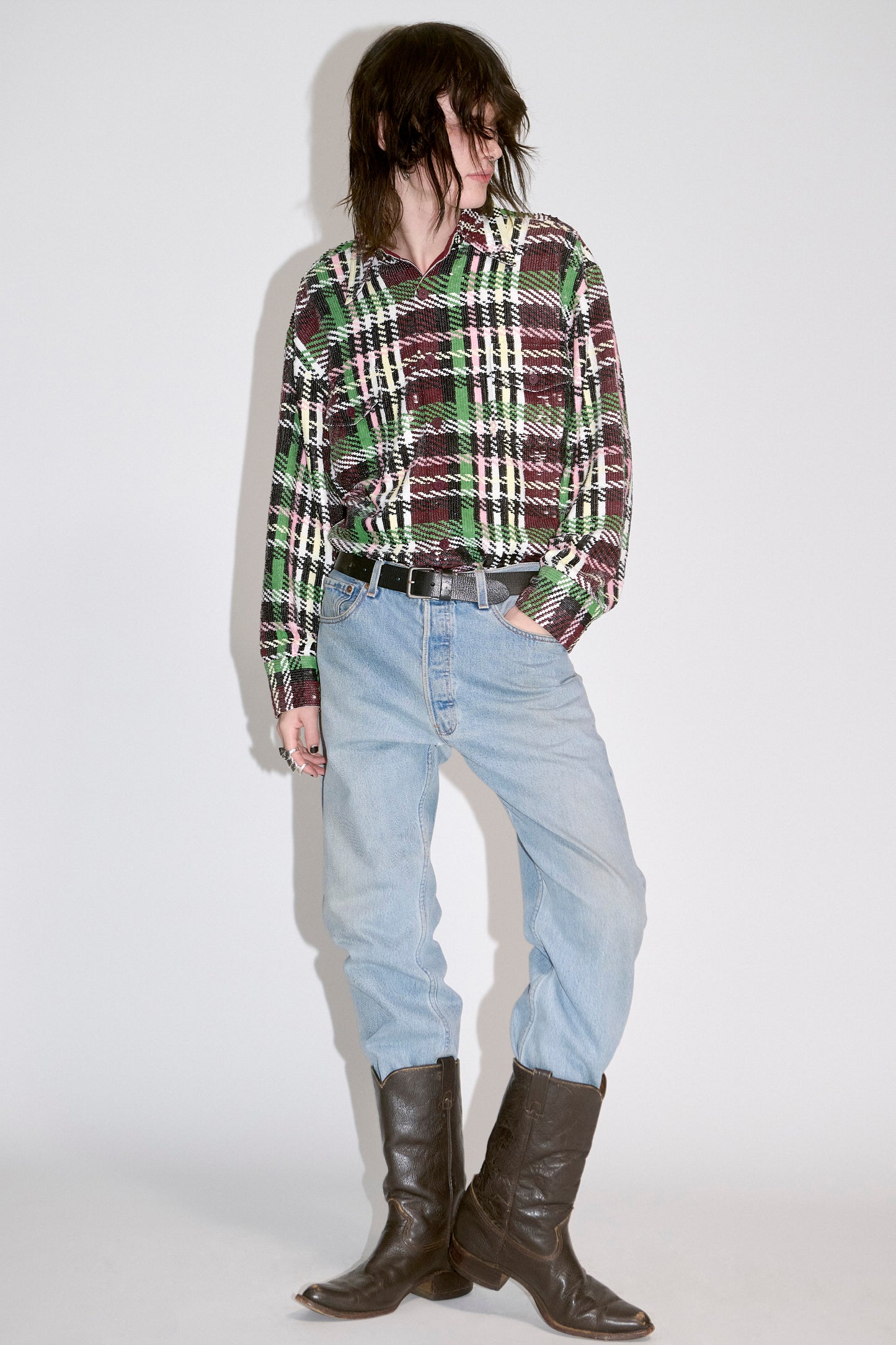 Sequin Tartan Overshirt