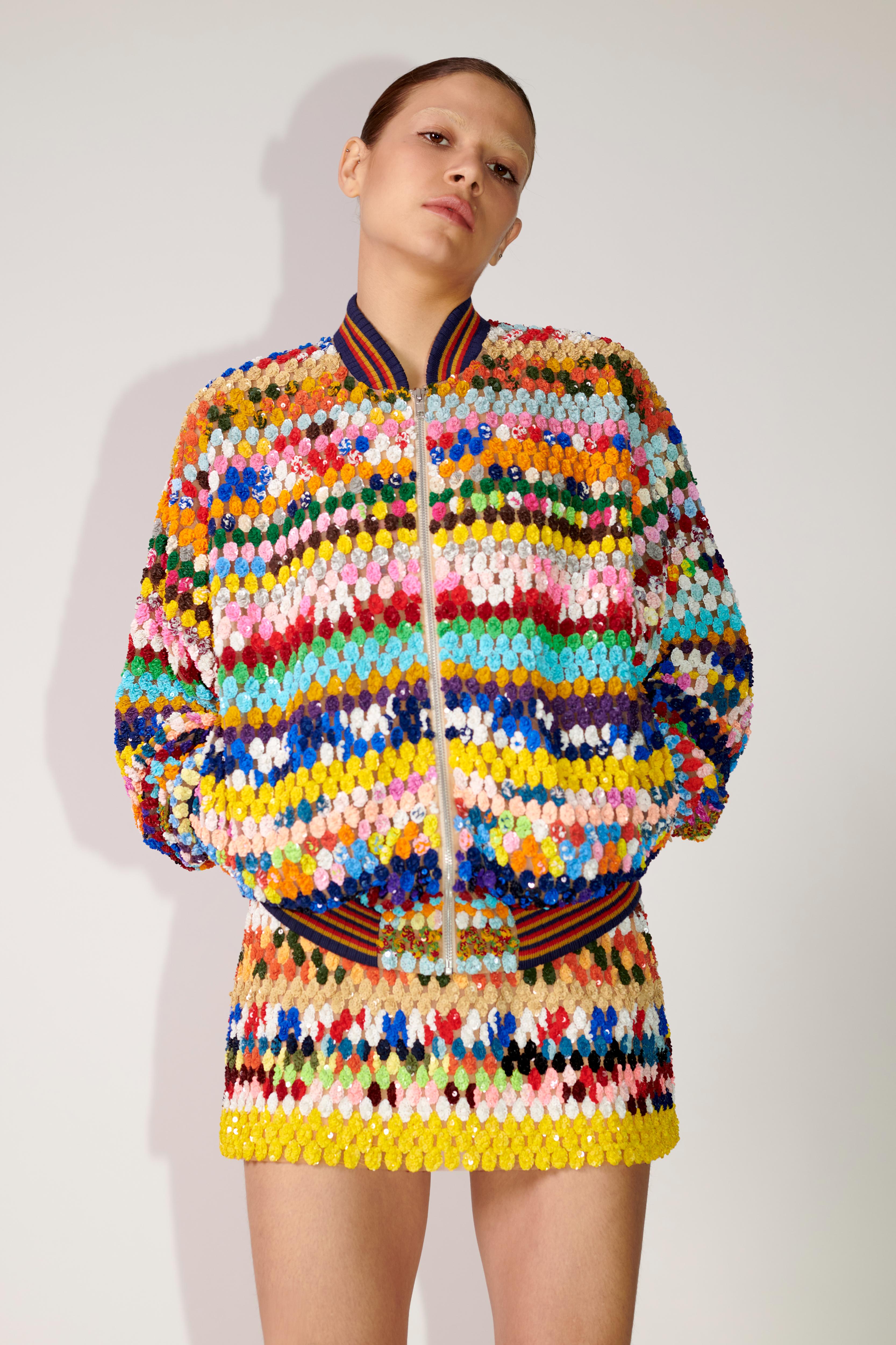 Sequin Crochet Bomber Jacket