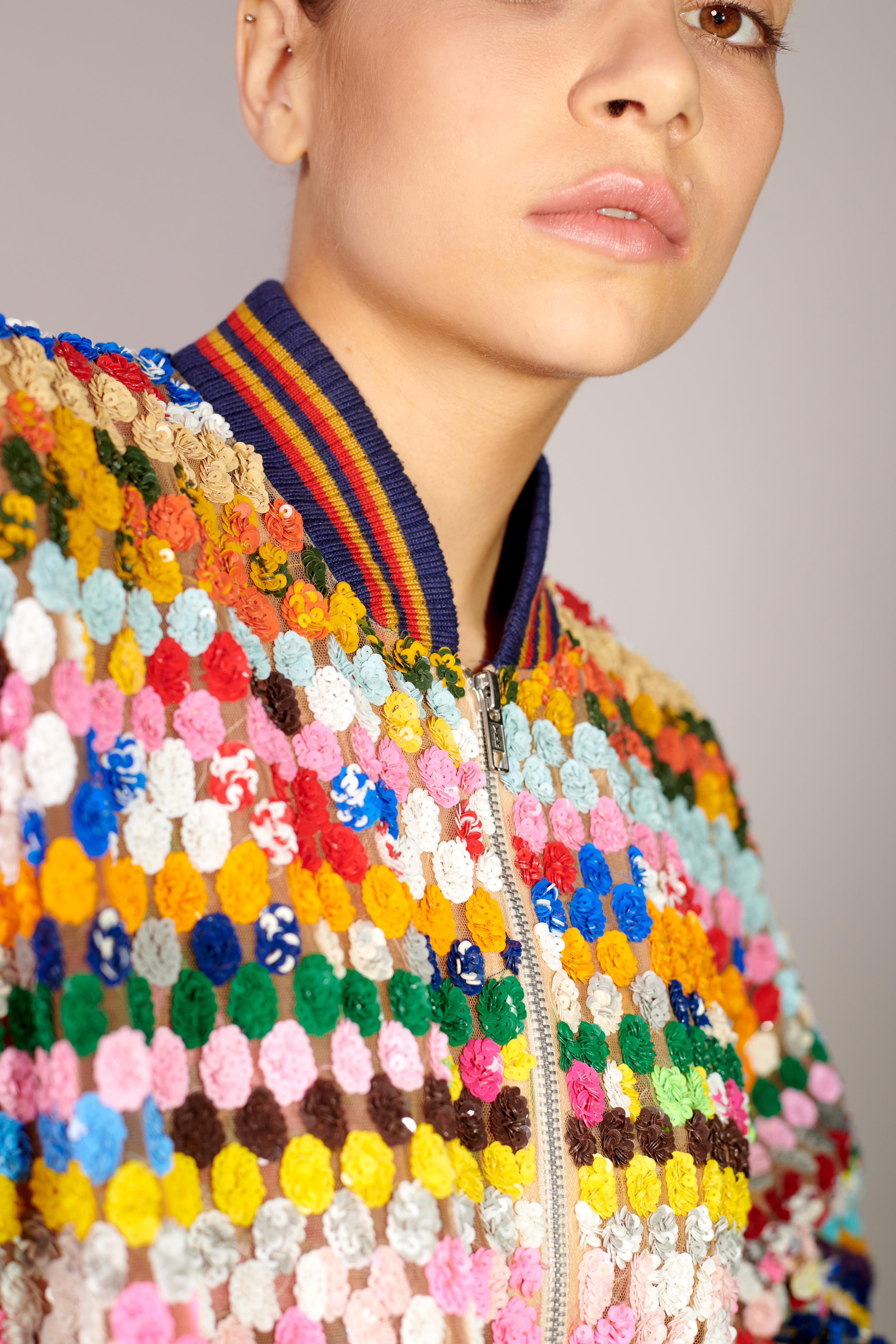 Sequin Crochet Bomber Jacket