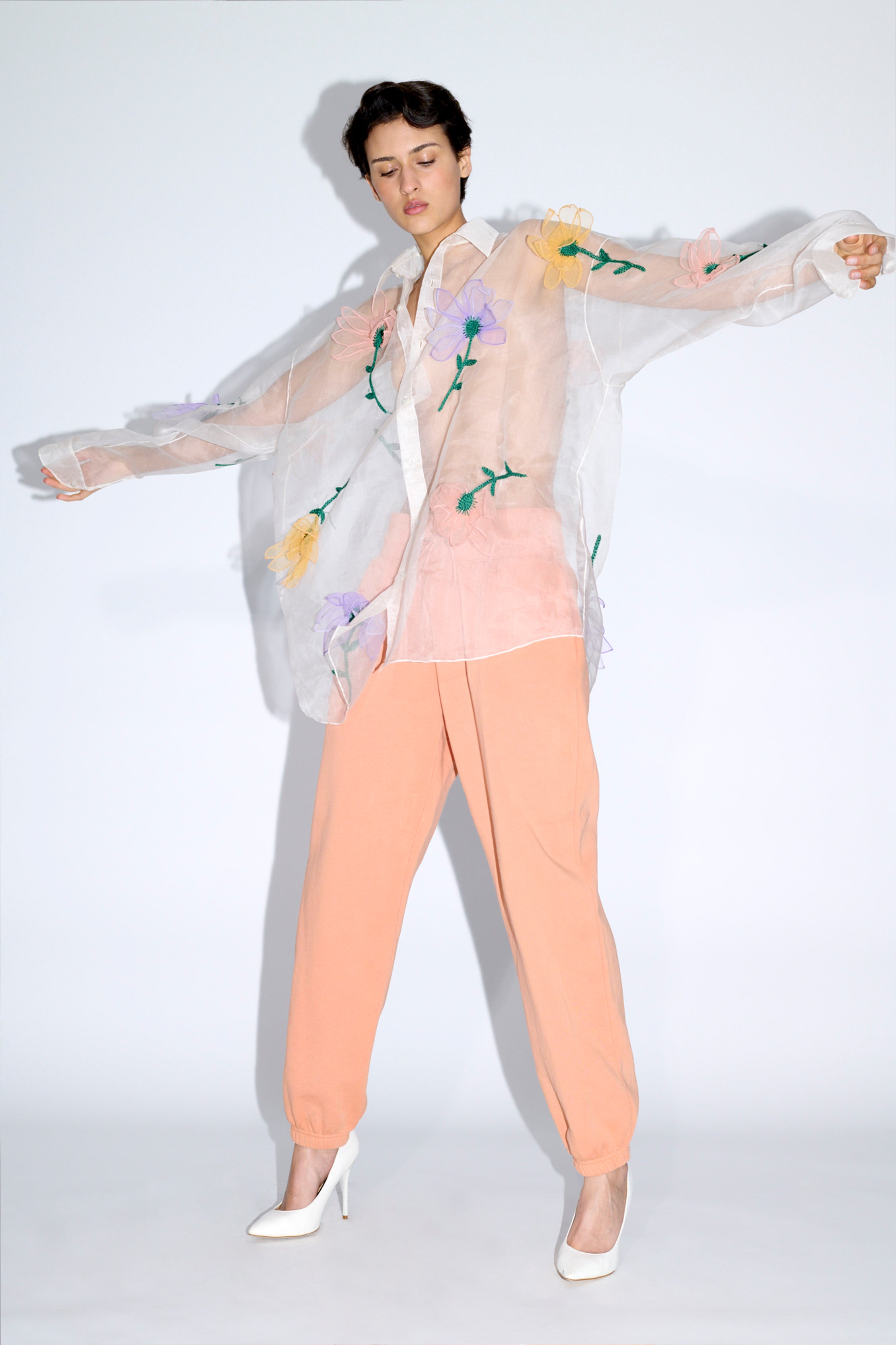 Organza Flowers Oversized Shirt