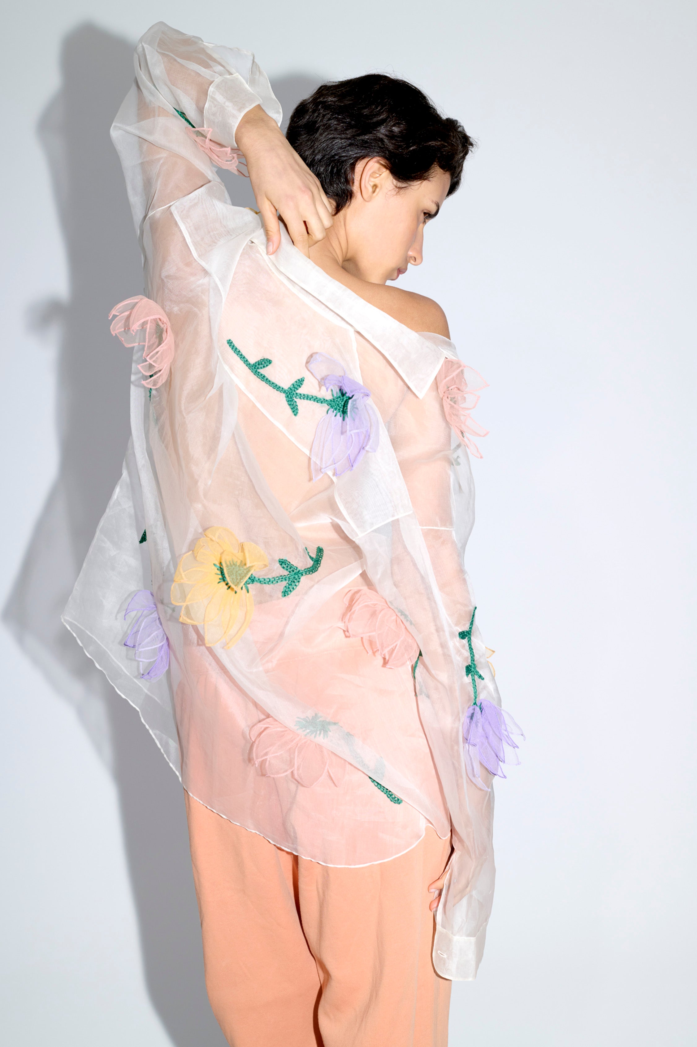 Organza Flowers Oversized Shirt