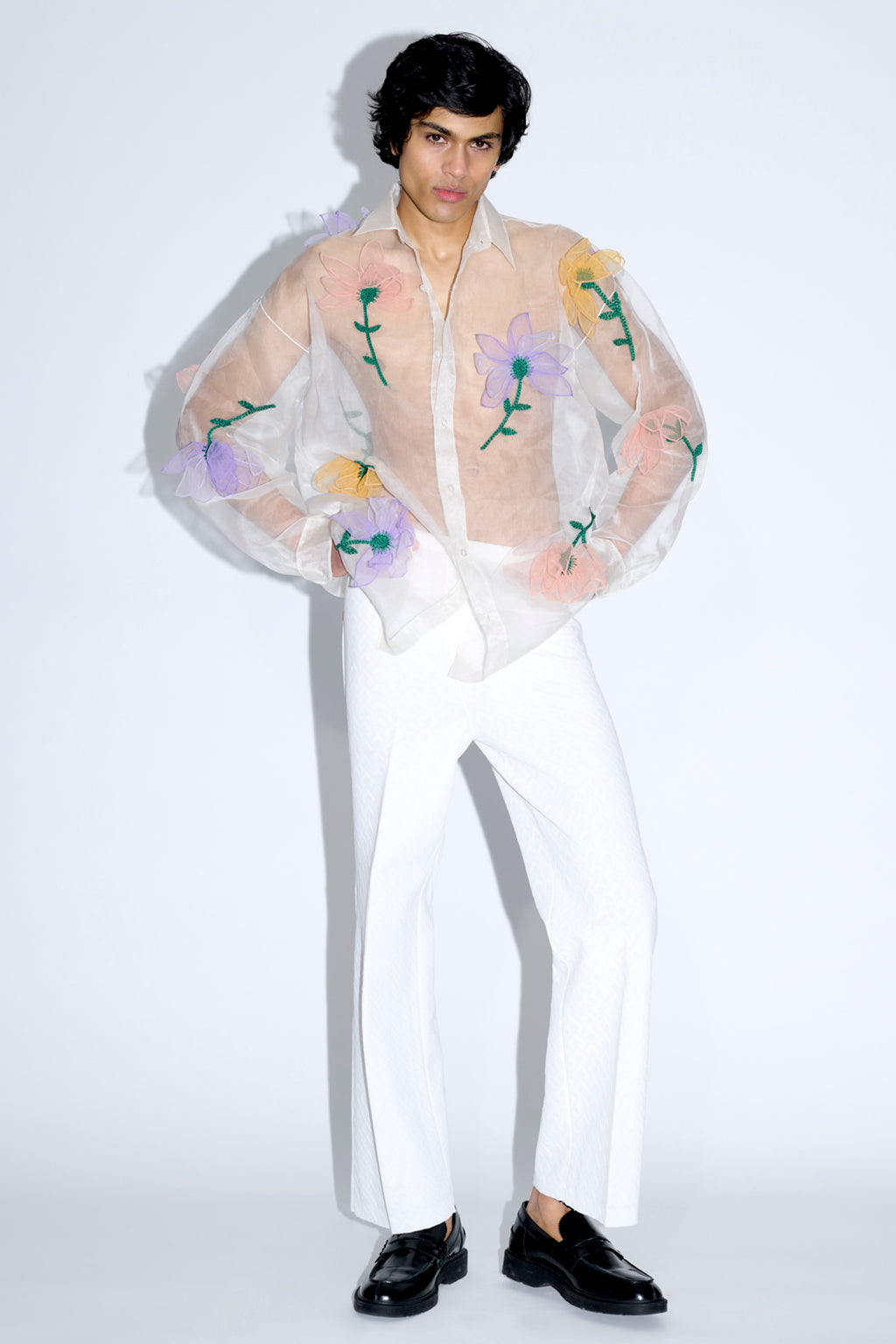 Organza Flowers Oversized Shirt