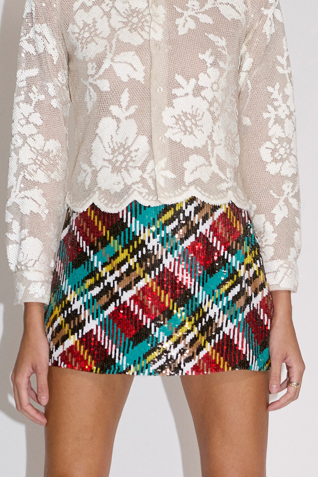 Sequin Tartan Mini Skirt