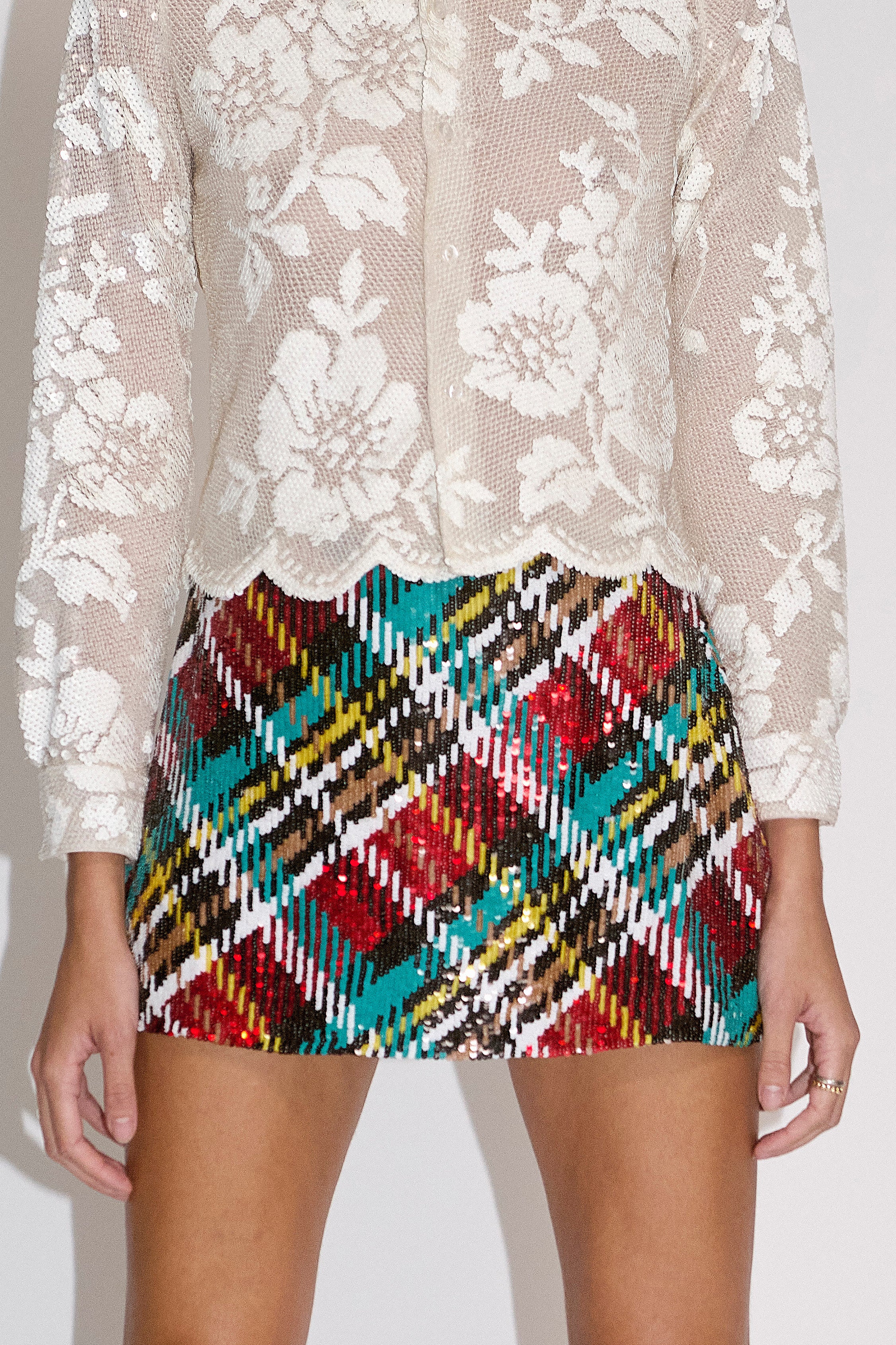 Sequin Tartan Mini Skirt