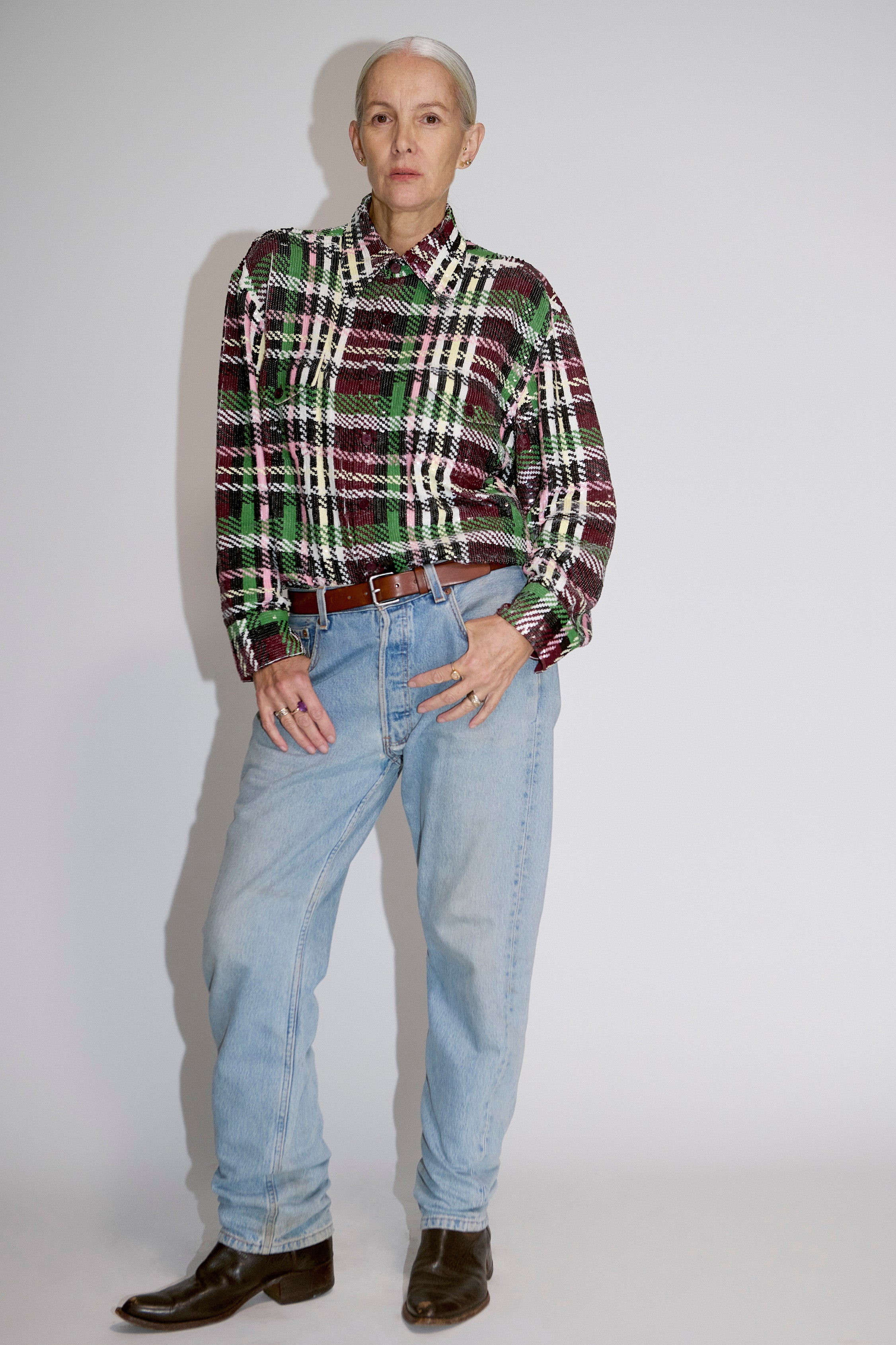 Sequin Tartan Overshirt