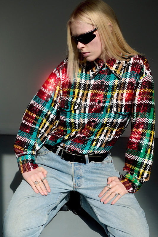 Sequin Tartan Overshirt