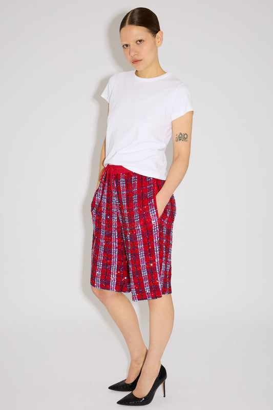 Plaid Sequin Shorts