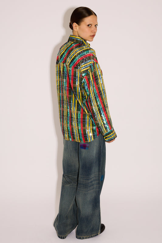 Plaid Sequin Overshirt
