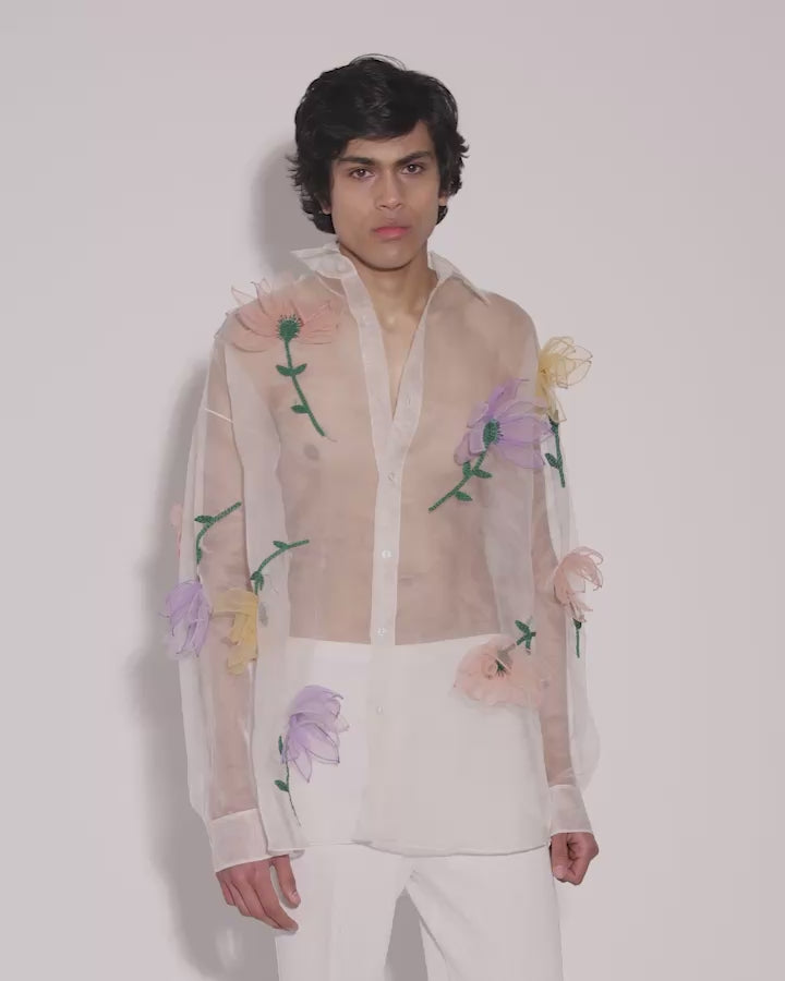 Organza Flowers Oversized Shirt