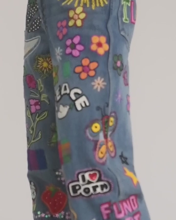 Embroidered Doodle Jeans